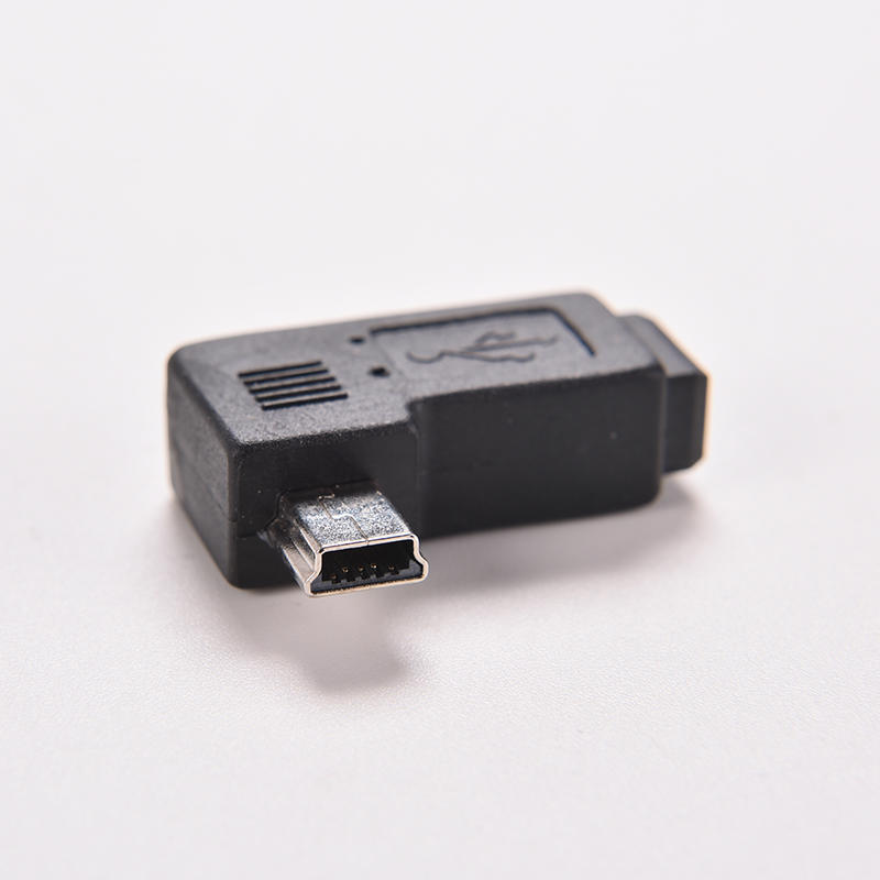 Черный USB 2.0 Mini 5 Pin Male To Female Прямоугольный 90-градусный адаптер-разъем
