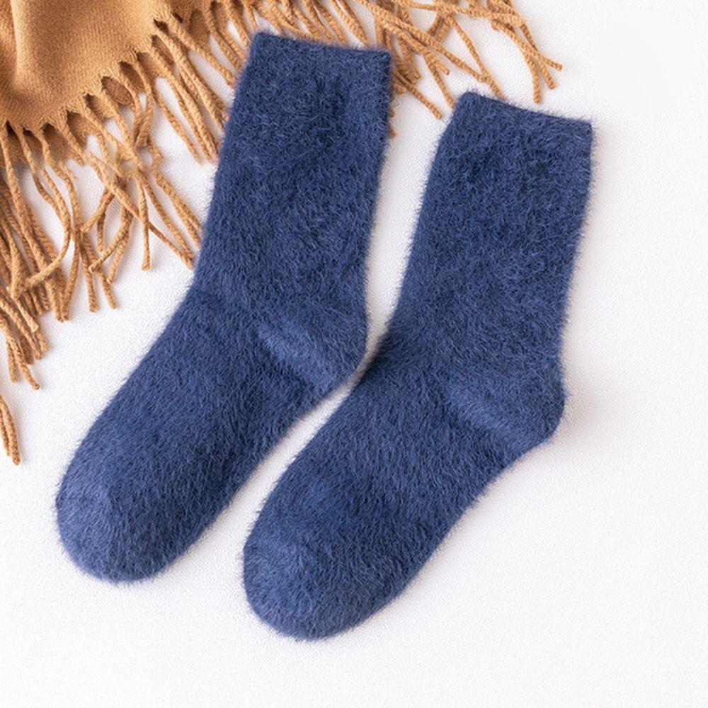 Style Solid Color Student Breathable Women Socks Floor Socks Mid-Tube Hosiery Mink fur Fleece Socks