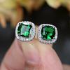 1 Pair Princess Cut Aqua Blue Green White Yellow Champagne Color Stone Earrings Square Stud Earrings Wedding Jewelry