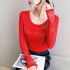 Spring Autumn Women's Hotfix Rhinestone T-Shirt Elegant O-neck Full Sleeve Tees Slim Ladies Tops