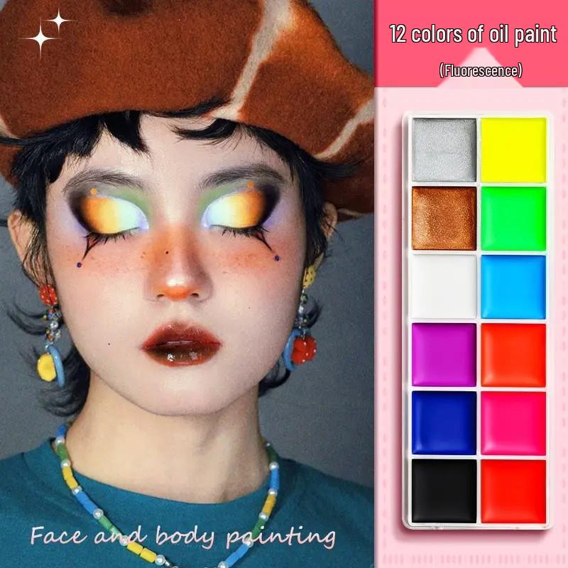 12-Color Fluorescent Face & Body Paint for Halloween, World Cup, and Theater