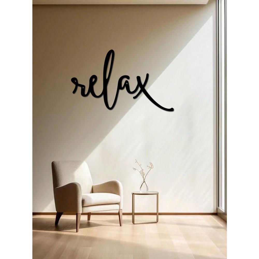 Black Metal Relax Word Art Deco Style Wall Decor Modern Bathroom Sign Iron Art Hanging Decoration