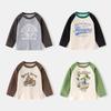 2025 Spring and Autumn New Boys Shoulder Sleeves Cotton T-Shirt Children's Long Sleeve Bottom Shirt Baby Top Children's Clothing