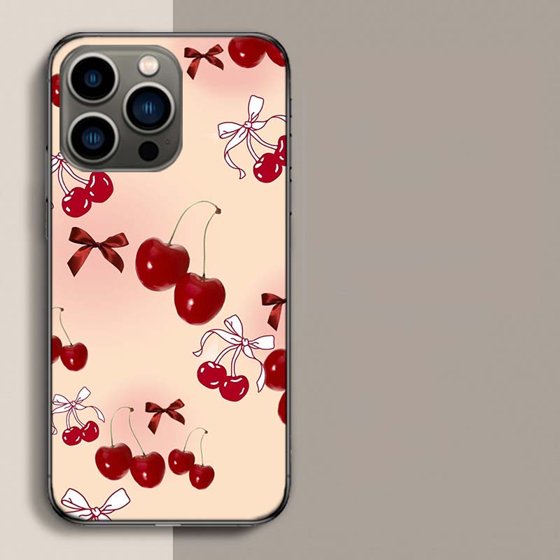 Чехол с вишневым бантом для iPhone 17 Air 15 Pro 14 Plus 16 Pro Max 17E 16E 12 13 Mini 11 Чехол Милый Fundas