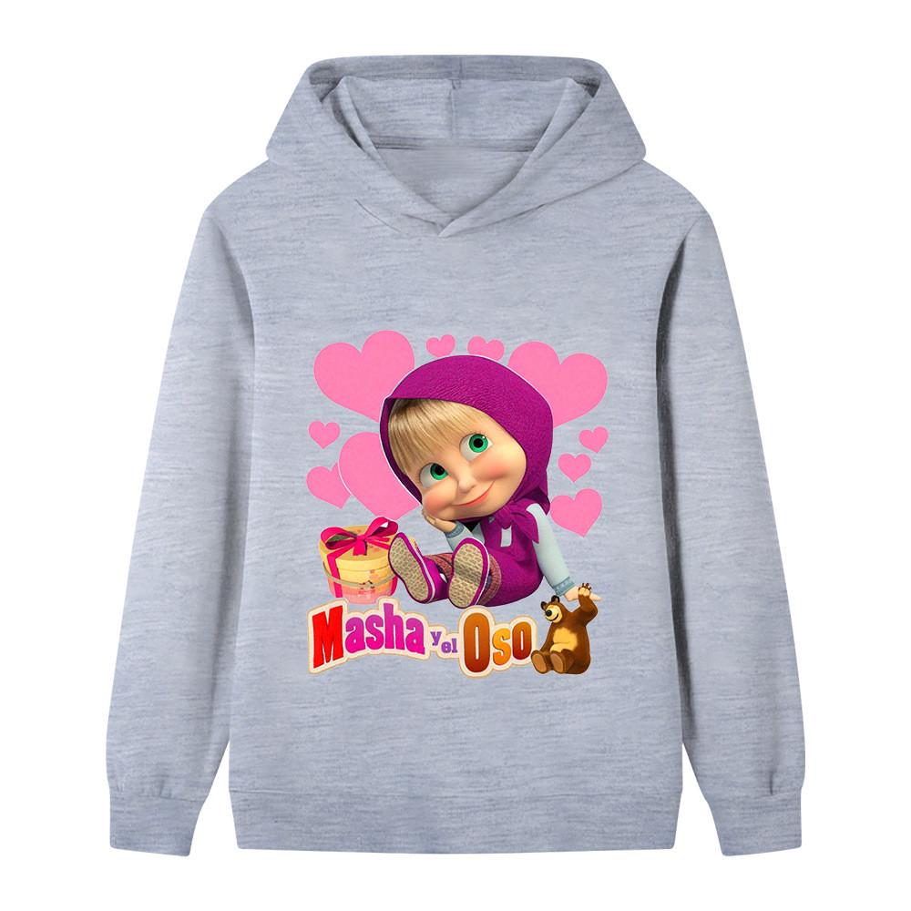 Kids Hooded Sweatshirt Masha And The Bear Cartoon Animation Character Art Print Pullover Autumn Winter Casual Sport Wear for Children Daily Use