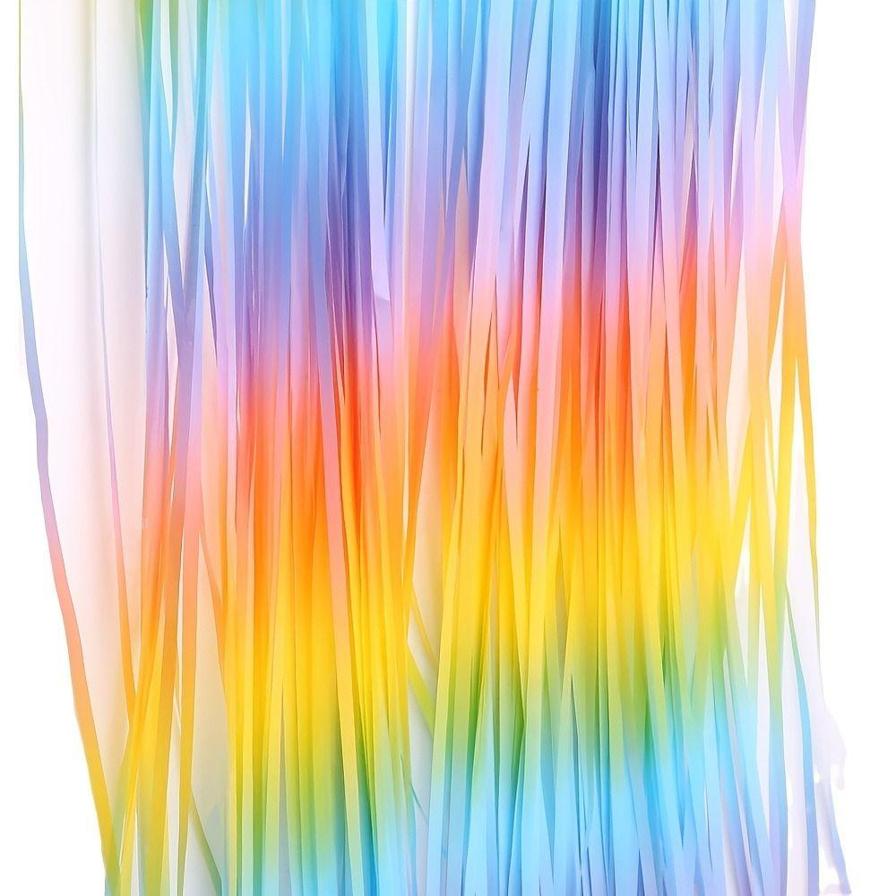 Sparkling Rainbow Foil Fringe Curtain Gradient Macaron Party Decoration Halloween Christmas Theme