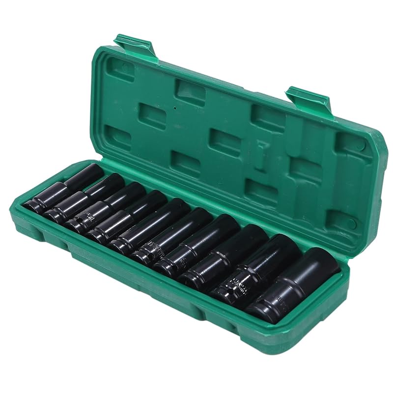 Набор глубоких торцевых головок из 10 предметов, шестигранный, угол привода 1/2 дюйма, 12,7 мм, ударный гайковерт, длинная торцевая головка 24 мм, 22 мм, 19 мм, 17 мм, 15 мм, 14 мм, 13 мм, 12 мм, 10 мм, 8 мм MK-090