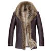 Men's Winter Raccoon Dog Fur Collar Outwear Male Mid-length Slim Thickened Jackets Solid Color Warm Leather Garments