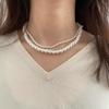 Stacked Double-layer Pearl Necklace For Women Vintage In Collarbone Chain European and American Creative Minimalist Design Necklace For Women