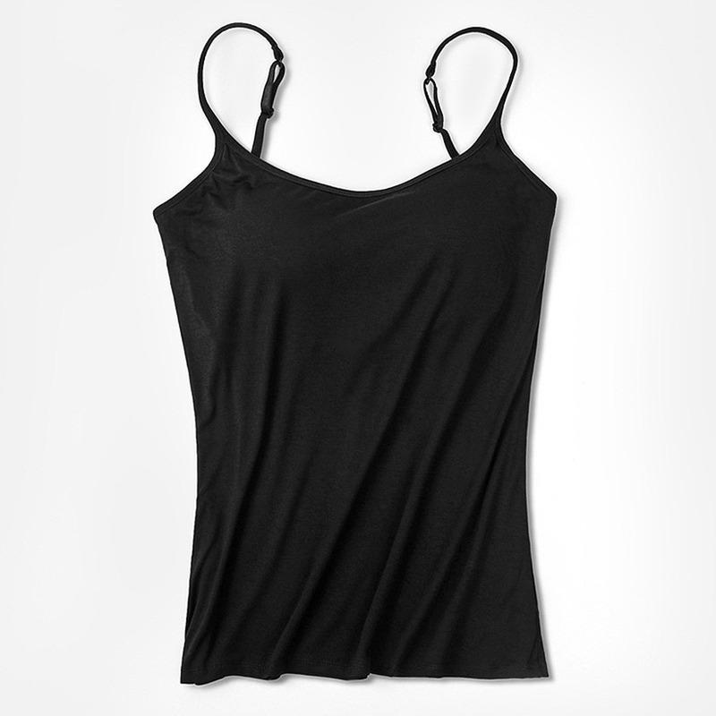 Women Sexy Soft Cozy Camisole with Built In Bra Adjustable Shoulder Strap Vest Tank Tops