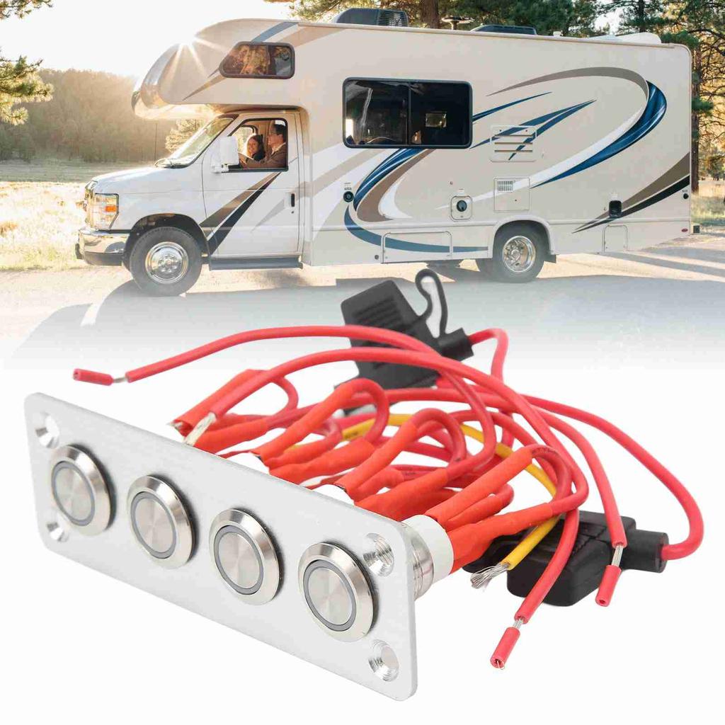 Панель переключателей на 4 клавиши, синяя подсветка, DC 12V 16A, кнопочный переключатель из нержавеющей стали для автодома, лодки