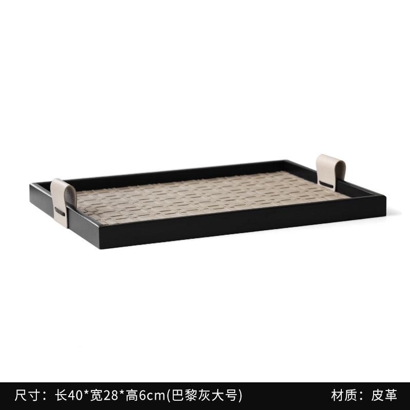 Woven Pattern Black Leather Tray Beige Storage Tray Advanced Aromatherapy Storage Trays Home Living Room Coffee Table Decoration