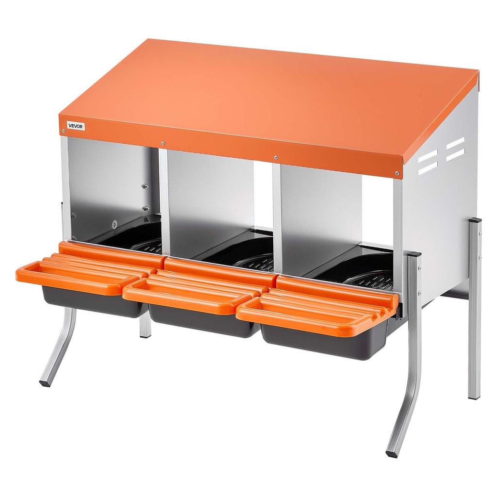 Chicken Nesting Boxes, 3 Compartments, with Support Legs, Easy Egg Collection, Galvanized Steel and High-Strength Plastic, Roll Away Nesting Boxes for