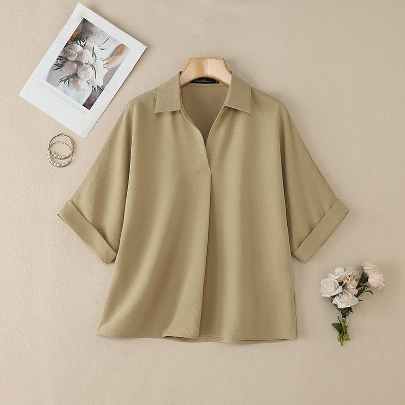 ZANZEA Женская повседневная свободная блузка с отложным воротником и коротким рукавом