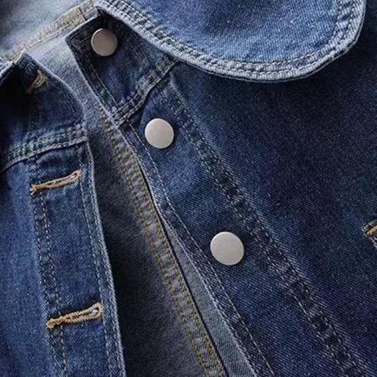 Women Denim Jacket Retro Single-breasted Doll Collar Long Sleeves Solid Color Side Pockets
