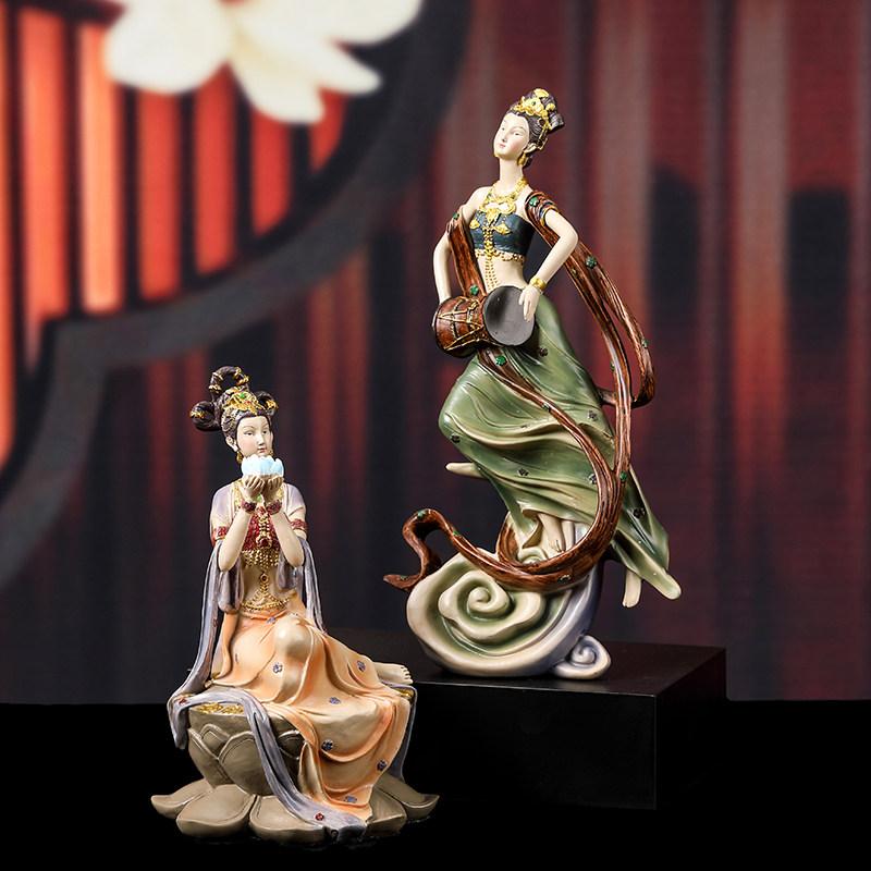 BEPAN 1PC Chinese Dunhuang Flying Apsaras Statue Zen Classical Figure Home Living Room Entrance Bookcase Vintage Decor Craft