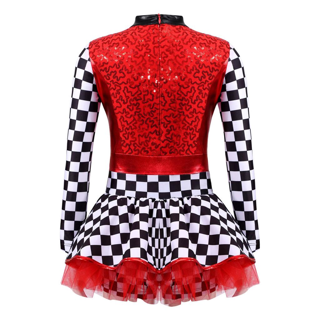 Детский костюм гонщика для девочек, клетчатый комбинезон гонщика с блестками, костюм для косплея на Хэллоуин, нарядное платье