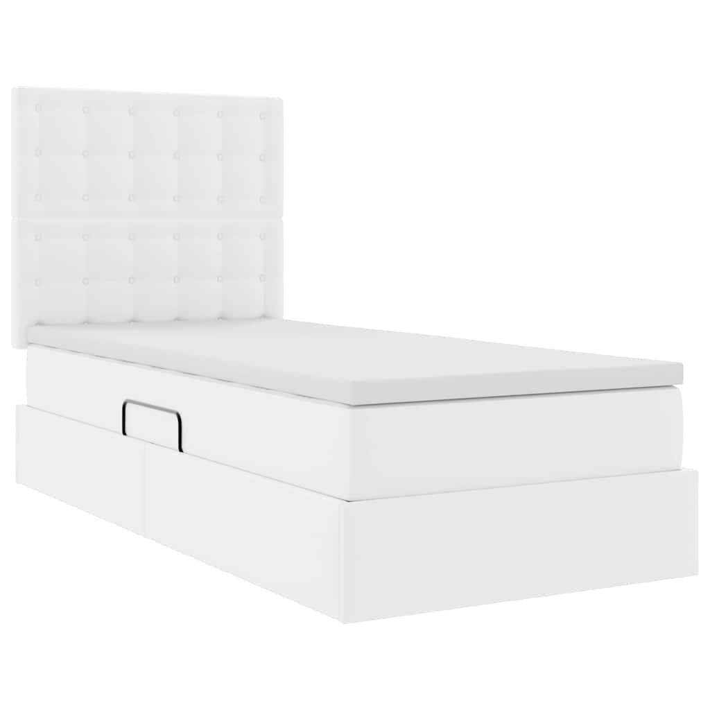 Storage Bed with LED Lights Pure White 100 x 200 cm Faux Leather