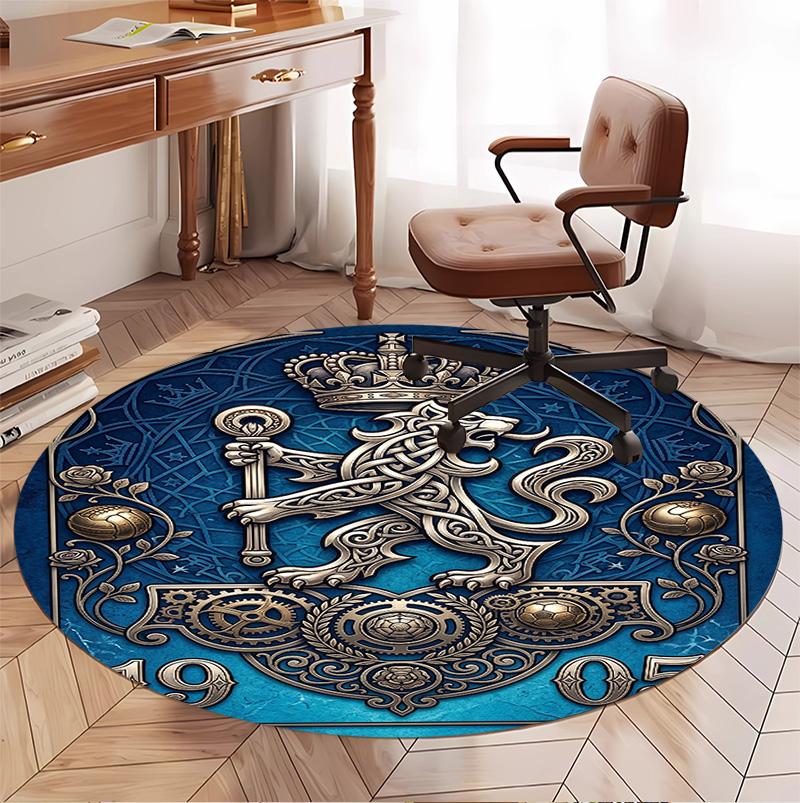 Chelsea Football Club Pattern Round Rug, Indoor/Outdoor Mat, for Picnic, Gameroom, Bedroom, Office, Living Room, Home Decor Carpet, Birthday Gift