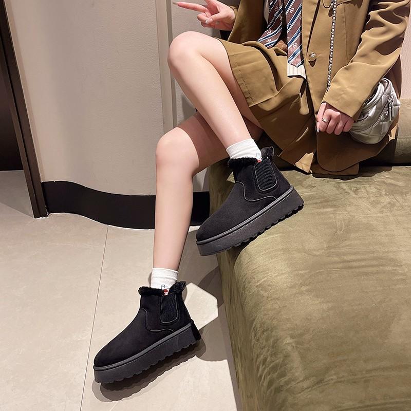 Зимние женские короткие плюшевые теплые зимние ботинки, повседневная обувь, новые замшевые ботильоны «Челси» на плоской подошве, женская обувь на платформе, Botas