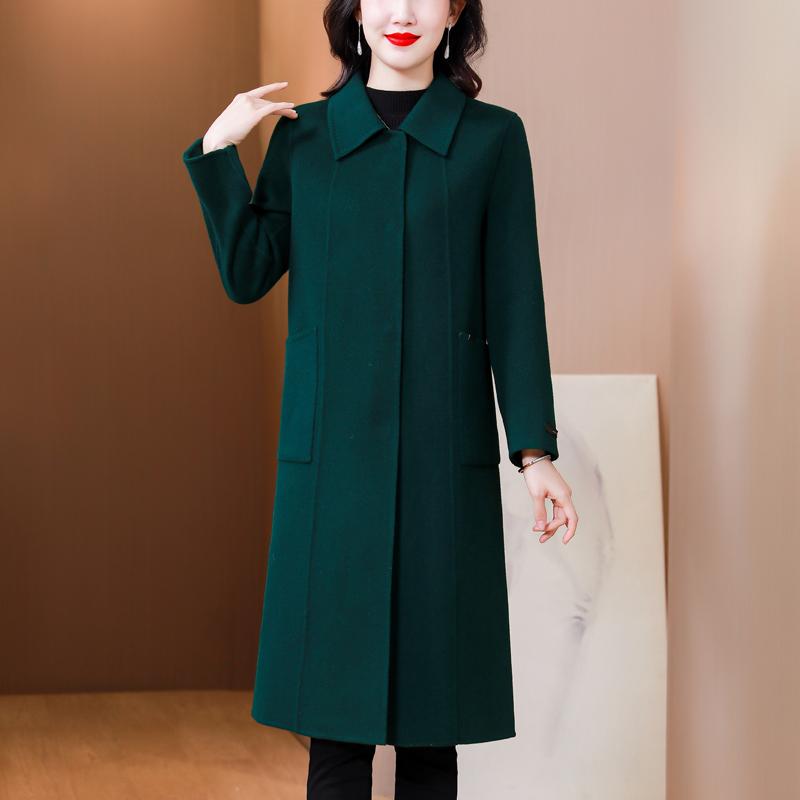 Элегантное шерстяное пальто больших размеров для женщин, модная и стройнящая длинная куртка с высоким качеством