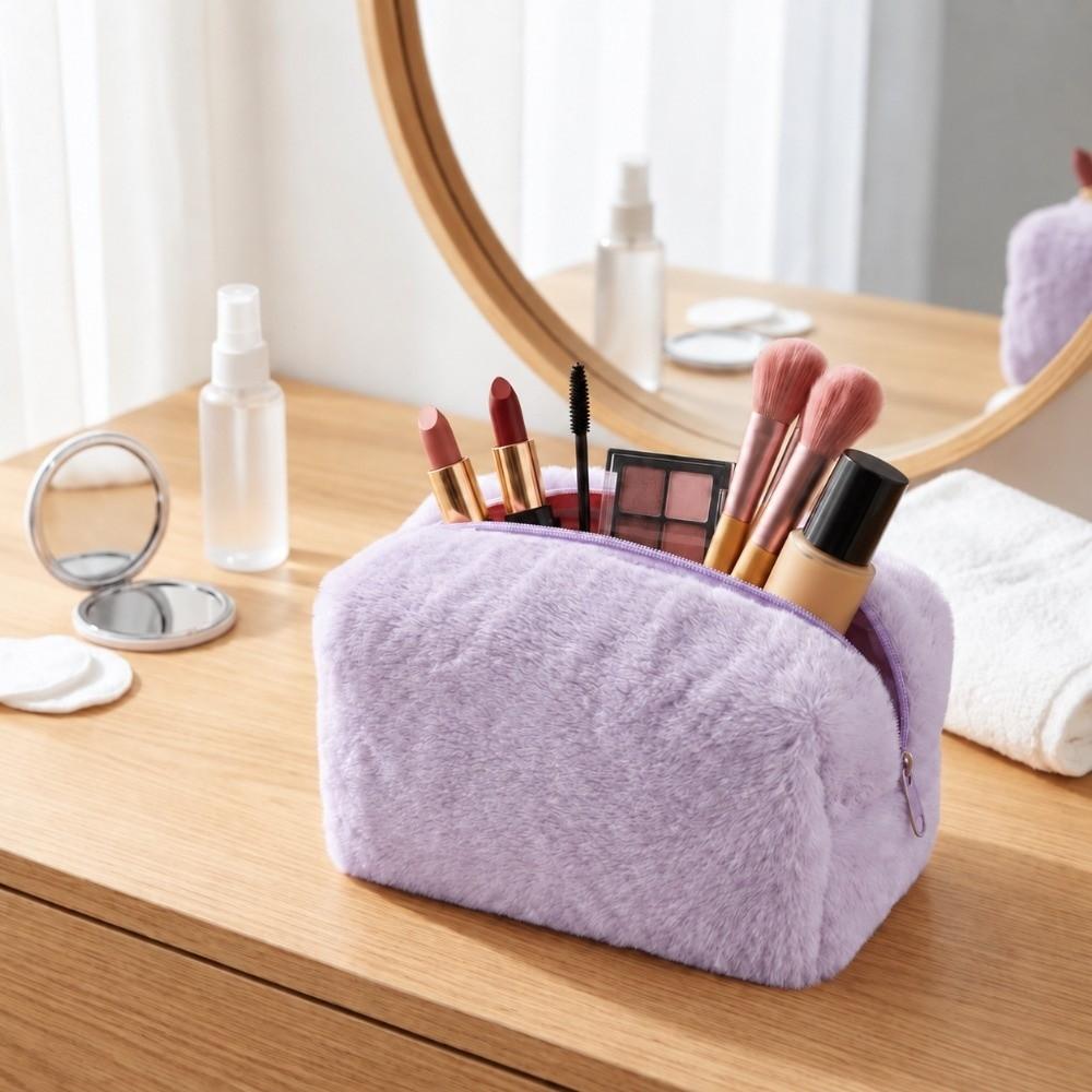 Rectangular Shape Plush Storage Bag Plush Fabric Portable Plush Hand Pouch Personal Item Keep