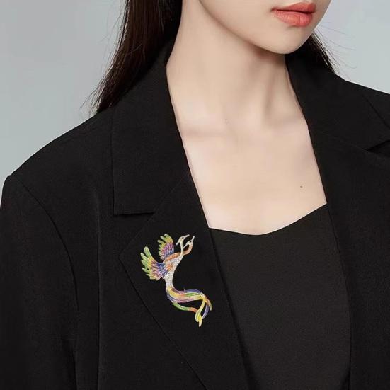 Женская брошь в форме Феникса в стиле ретро, ​​противоскользящая эмалированная сумка со стразами в китайском стиле, пальто, воротник, шляпа