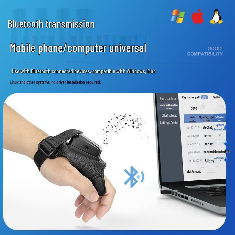 NTEUMM RS-8000PT Wearable Wireless 2D Bluetooth Barcode Scanner