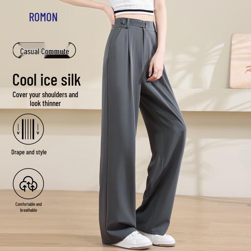 Luomeng Women's Ice Silk Wide-Leg Straight Pants