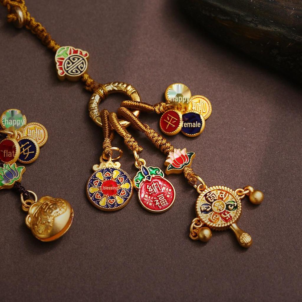 Китайский старинный французский модный брелок с предсказанием судьбы и сплетенным вручную мешочком для благословения
