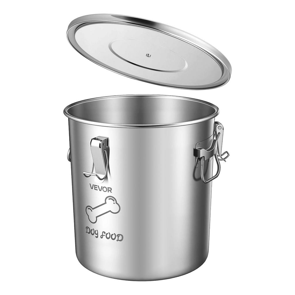 VEVOR Stainless Steel Dog Food Storage Container 8 kg 20 L Dispenser Bin, for Living Room Kitchen, Airtight Lid & Dual Handles