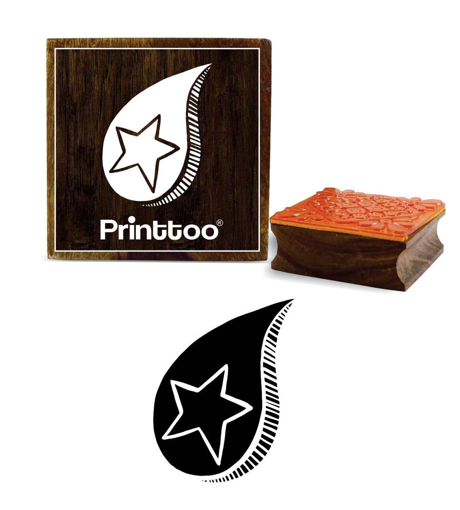 Printtoo Rain Drop With Star Design Craft Textile Square Wooden Rubber Stamp-2 x 2