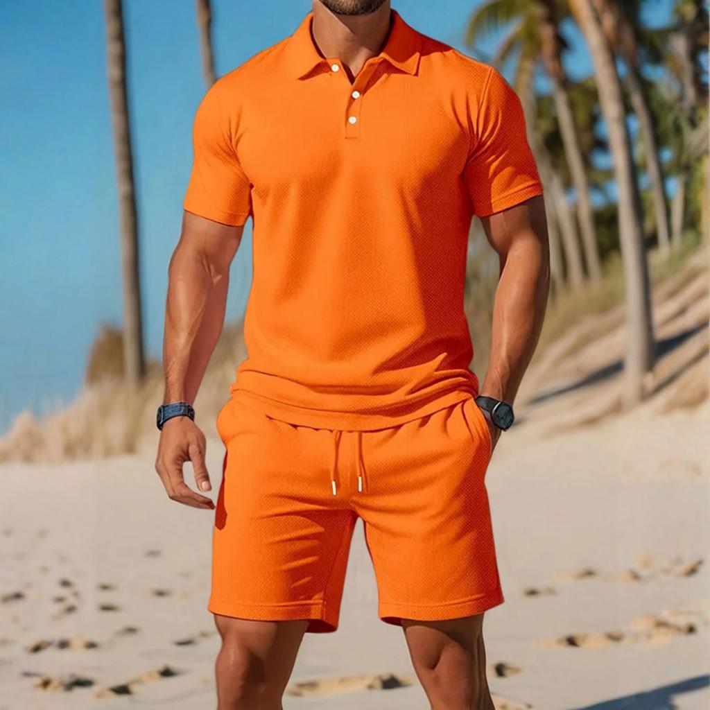 Men's Casual Set  Loose And Breathable Short-sleeved Shirt And Vacation Shorts Solid Color Quick-drying Men's Two-piece Set