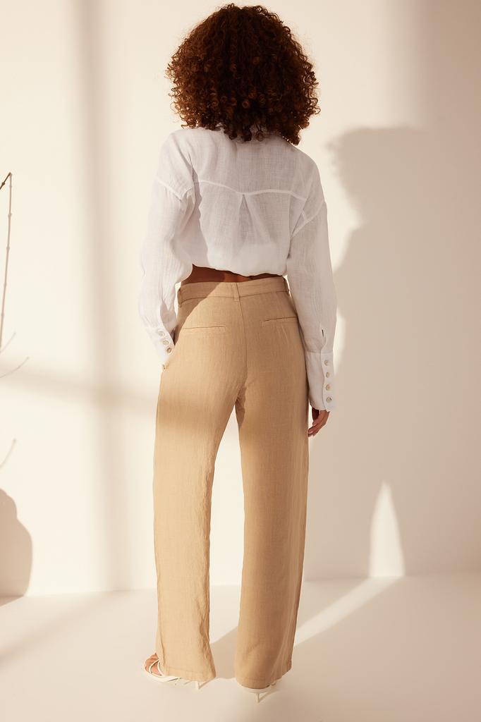 Women's Fashion New Jeans Gray 100% Linen Pleated High Waist Wide Leg Pants