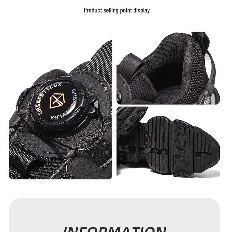 Lightweight Fly-Knit Safety Shoes with Rotating Button – Anti-Smash and Anti-Puncture Work Shoes for Construction