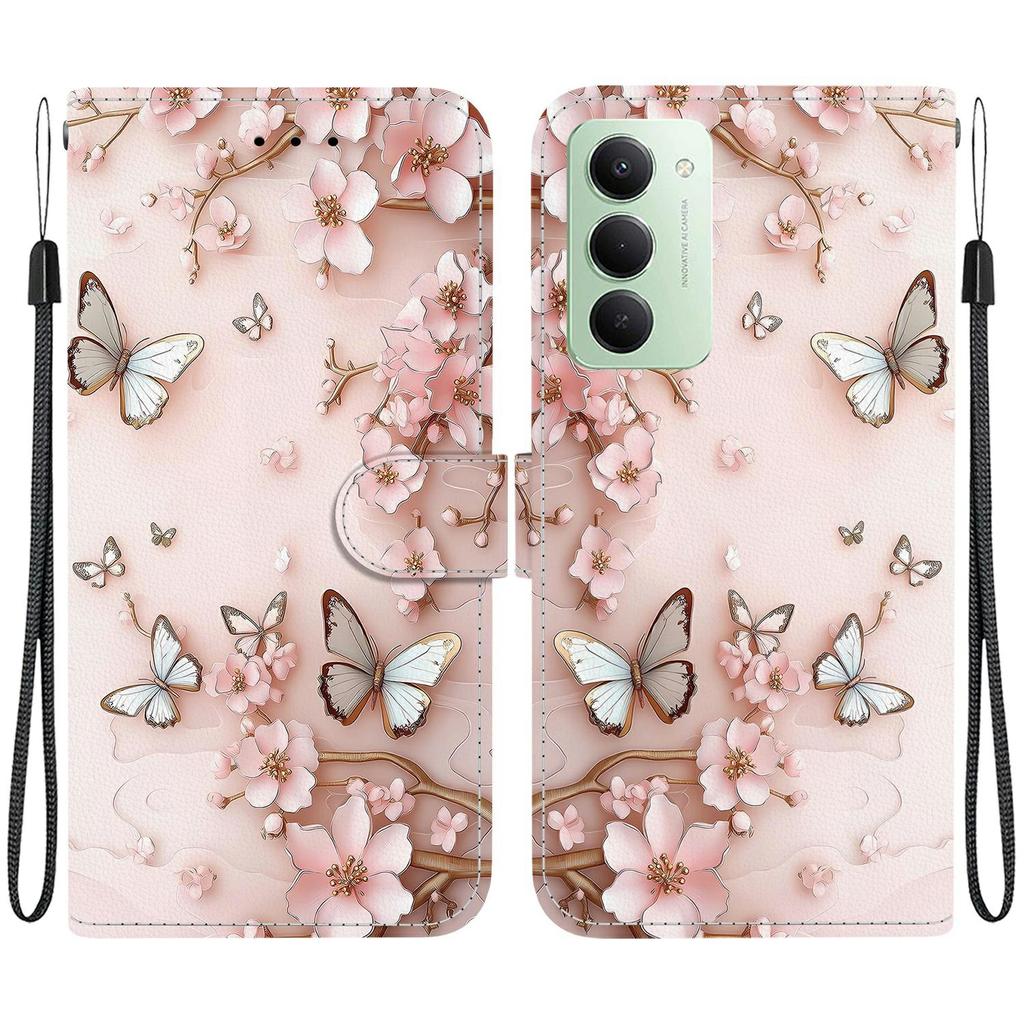 Для Xiaomi Redmi 15 4G (США) (171 мм) Чехол-кошелек из кожи с принтом, подставка для телефона, ремешок.