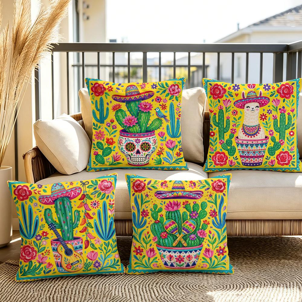 Mexican Cactus Art Cushion Cover Soft Plush Throw Pillow Cover DoubleSided Decorative Cushion Case Sofa Bedroom Home Decor