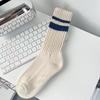 Полосатые носки с двумя полосками, Женские носки до середины икры, Осенне-зимний тренд, Однотонные, Стиль колледжа, Махровые носки, Спортивные и повседневные женские носки