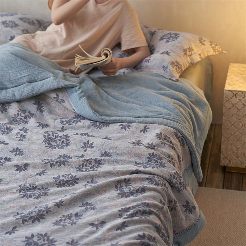 Luxury Jacquard Cotton Summer Quilt Set - Skin-Friendly, Machine Washable, Double-Layer Gauze, Perfect for Air Conditioning