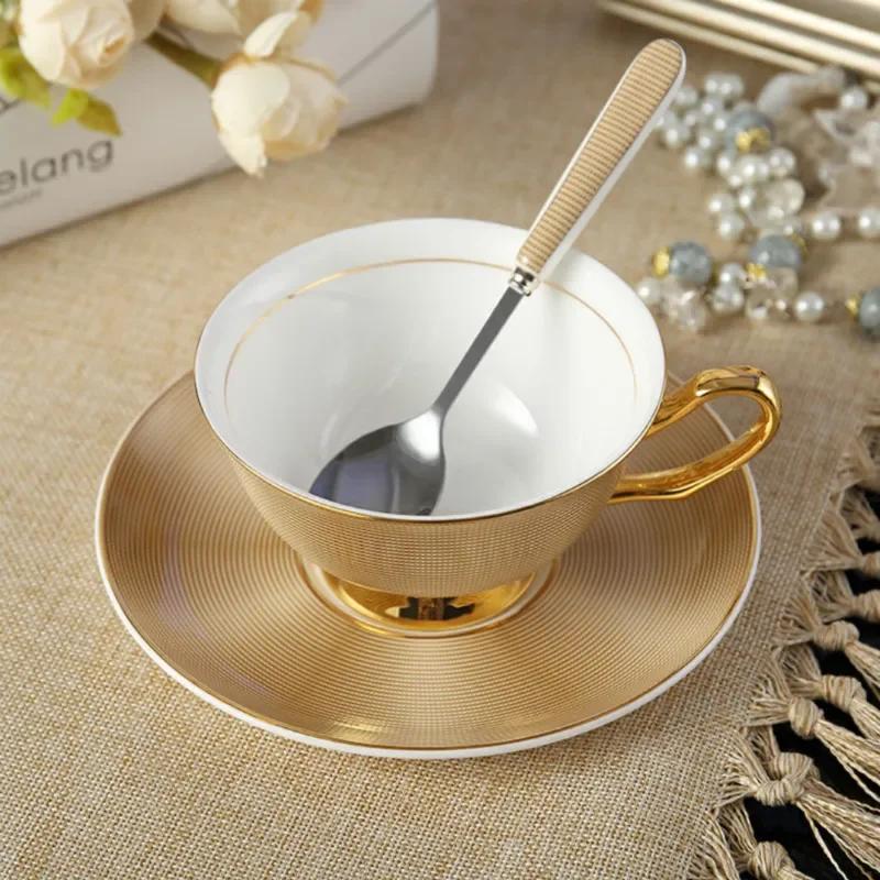Bone China Coffee Cup Spoon Saucer Set English Afternoon Tea Cup Coffeeware 170ml Porcelain Cup and Saucer for Coffee