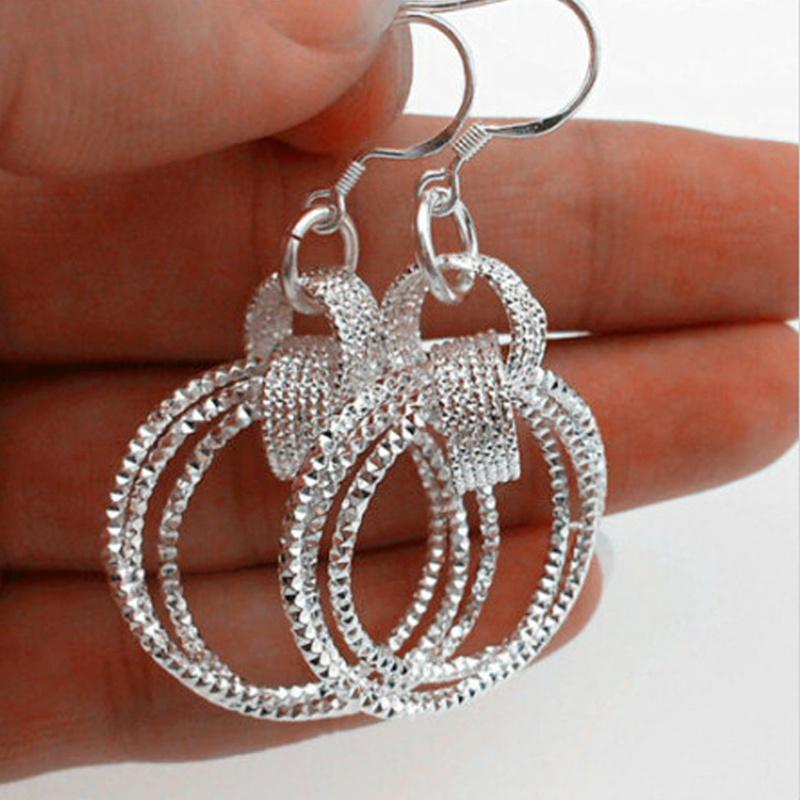 Дизайнерские серебристые серьги с несколькими кольцами, элегантные ювелирные изделия, медный посеребренный материал, изысканный женский подарок