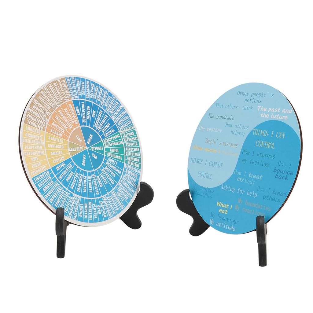 2PCS Calm Feeling Wheels with Black Base Wooden Emotion Chart Wheel Decoration for Home Bedroom