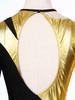 Womens Gymnastics Leotard Metallic Contrast Color Patchwork Sheer Mesh Long Sleeve Cutout Back Rhinestones Dancewear