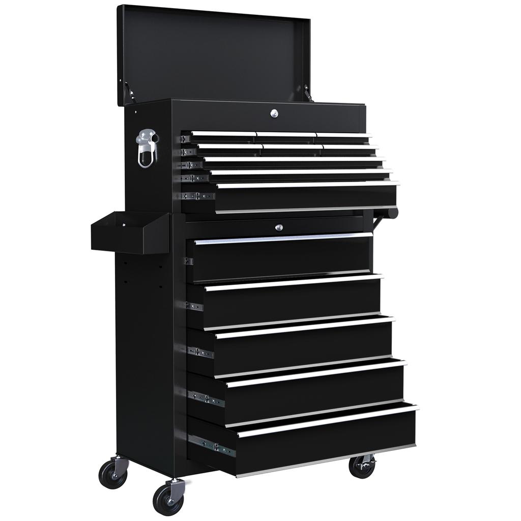 14 Drawer Two Part Tool Storage Chest On Wheels Black
