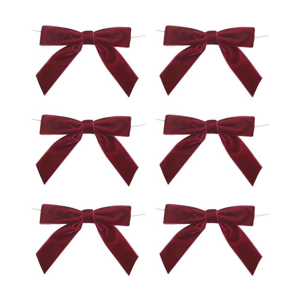 6pcs Red Green Brown Christmas Bows Velvet Twist Tie Ribbon Bows  for Wreaths Garland