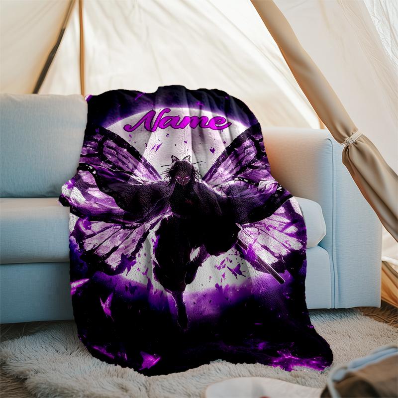 Personalized Custom Name Blanket - Demon Slayer Shinobu Kocho Print Design,Blanket for Sofa,Bed,Travel,Camping - Soft and Warm, Great Gift