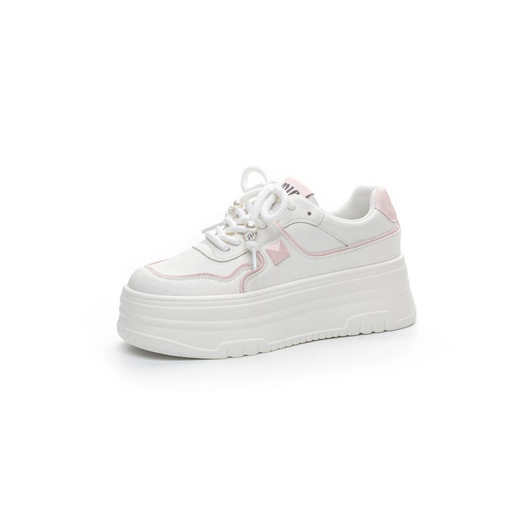2025 White Low-Top Thick-Soled Platform Shoes - Small Size, Breathable, Height-Enhancing, All-Match Casual Footwear for Spring & Autumn