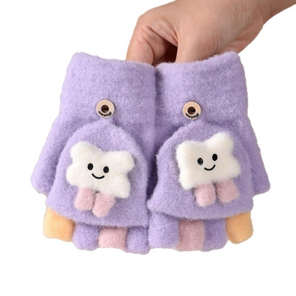 Windproof Half Finger Flip Gloves Warm Toddler Warm Gloves Cute Children Cartoon Gloves Baby
