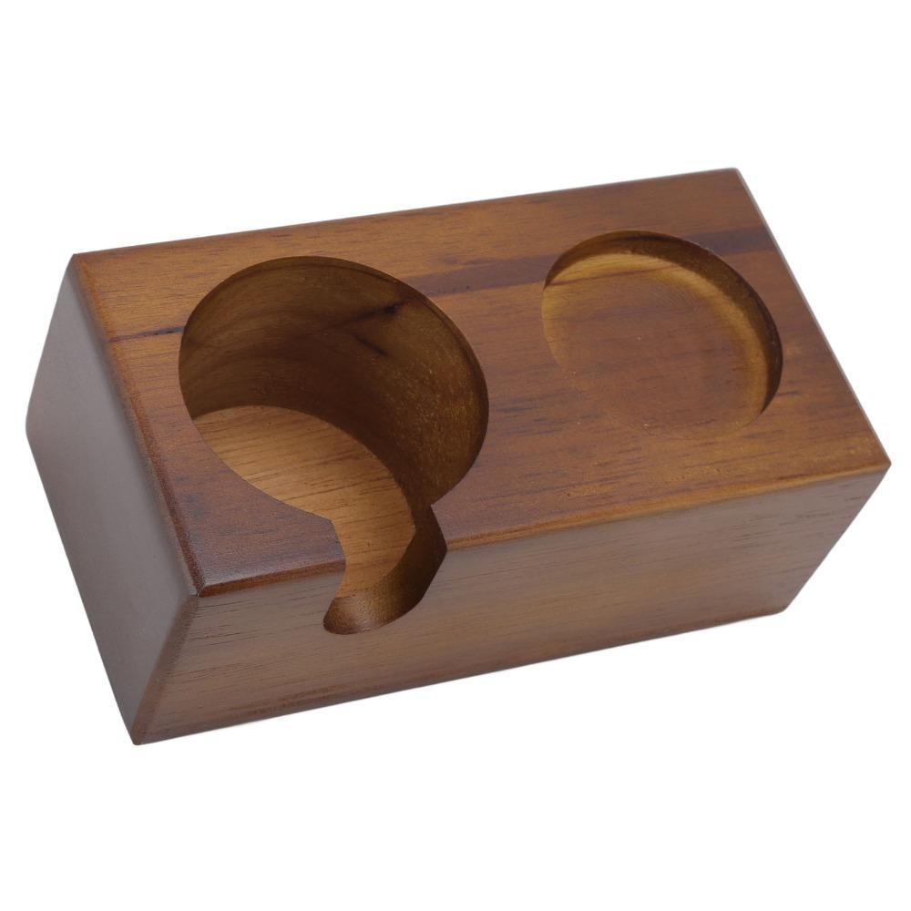 Solid Beech Wood Coffee Portafilter Holder 2-Hole Design Coffee Tamping Station For Home Barista