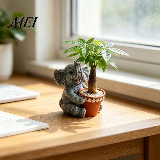 Elephant Shaped Planter Cute Planter, Small Animal Flower Pot, Weatherproof Indoor Outdoor Waterproof Pot Cactus Air Plant Holder for Home Office